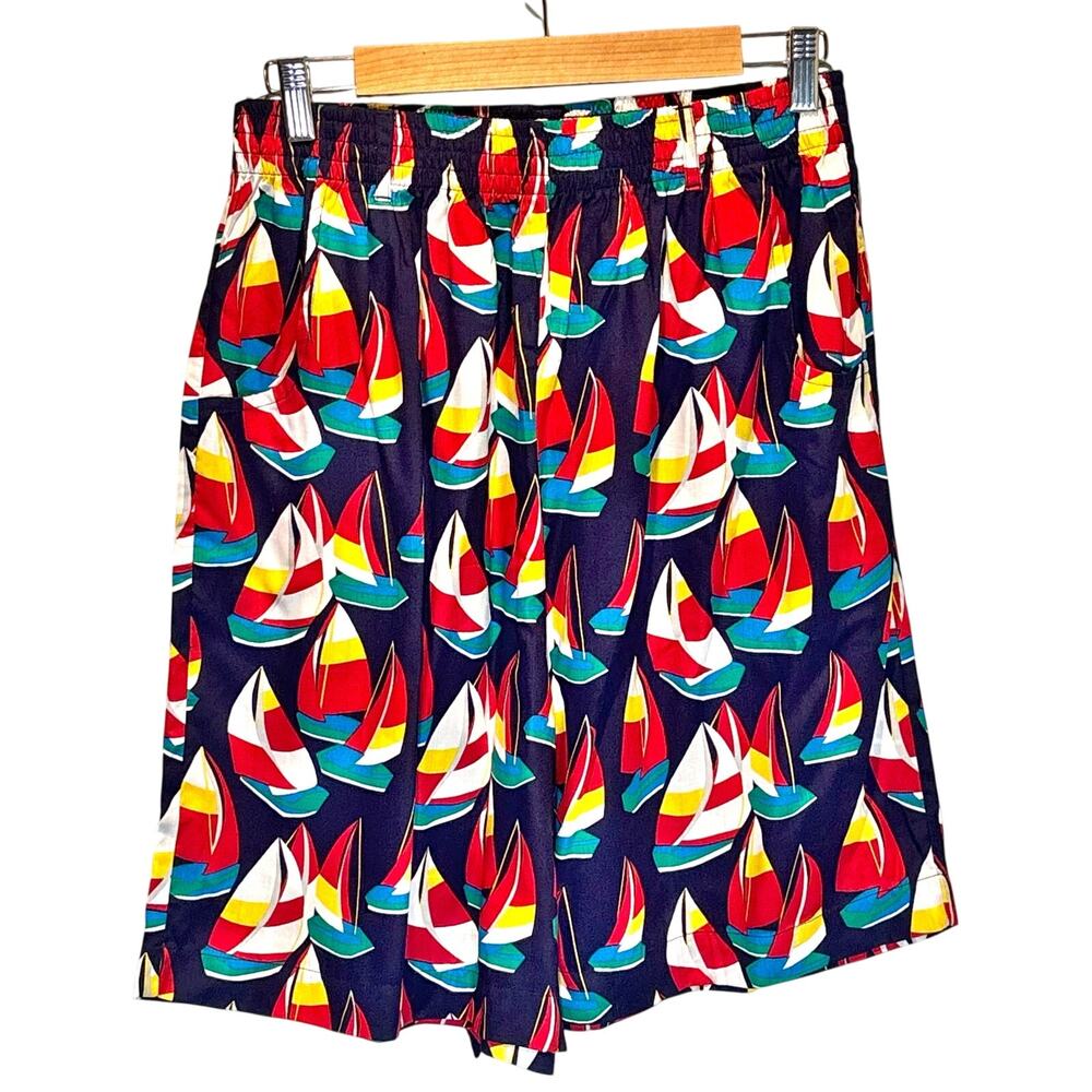Vintage Izod Novelty Multi-Color Sailboat Print High Rise Shorts - size 14